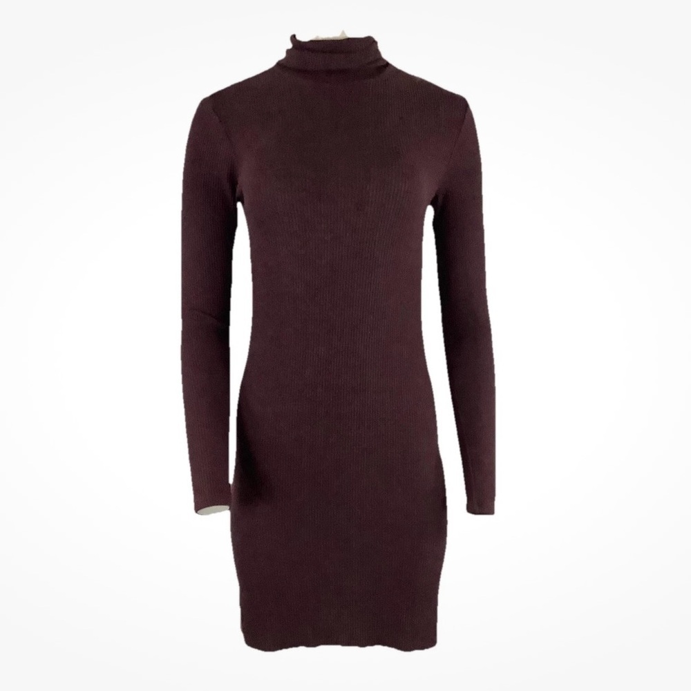 Enza Costa Sz L Turtleneck Ribbed Lightweight Pullover Sweater Dress Red